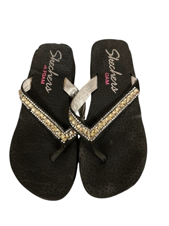 Skechers Shoes - Skechers Yoga Foam Rhinestone Flip Flops Black